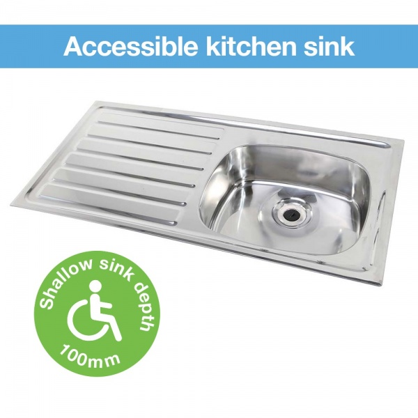 Hart Accessible 100mm Depth Kitchen Sink - Left Hand Drainer